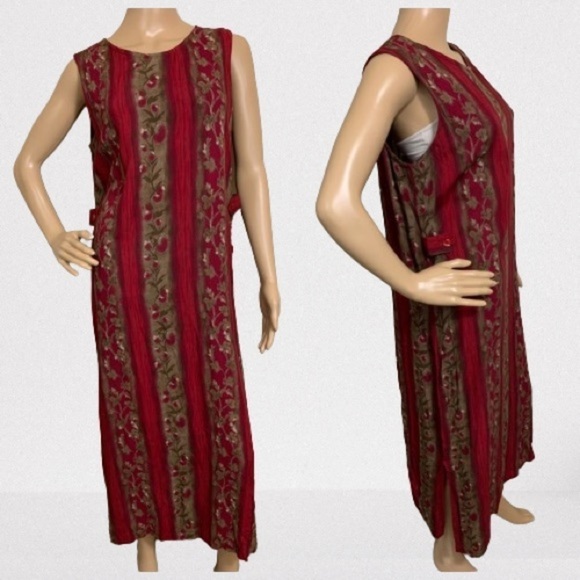 Sag Harbor Dresses & Skirts - Sag Harbor Earthy Burgundy Green Midi Length Dress Size M Petite